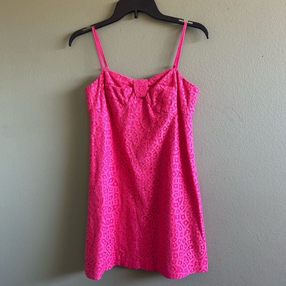 Lilly Pulitzer Coral Lace-Lined Mini Dress Sz 0 - Picture 1 of 7